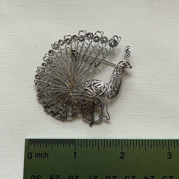Jewelry - Vintage Peacock Silver Tone Brooch